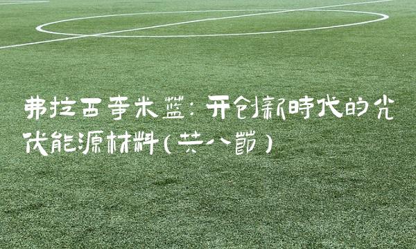 弗拉西奇米兰：开创新时代的光伏能源材料（共八节）
